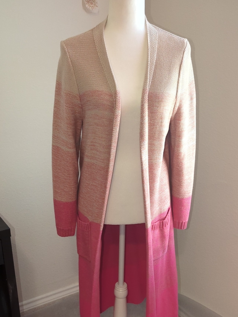 Torrid Open-Front Ombre Pink and Cream Long Cardigan